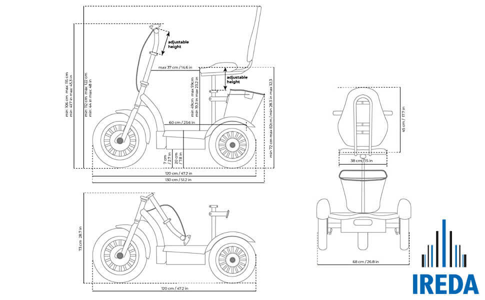 Scooter 3 Ruote Milano - Modello Ireda Essential ZT16 (Misure)